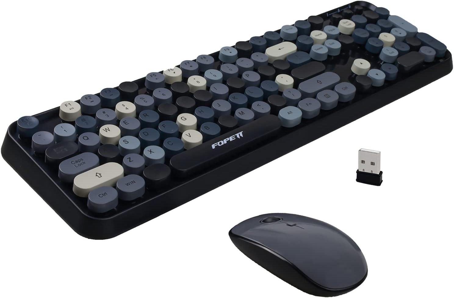 FOPETT Wireless Keyboard & Mouse Combo: Colorful Round Keys