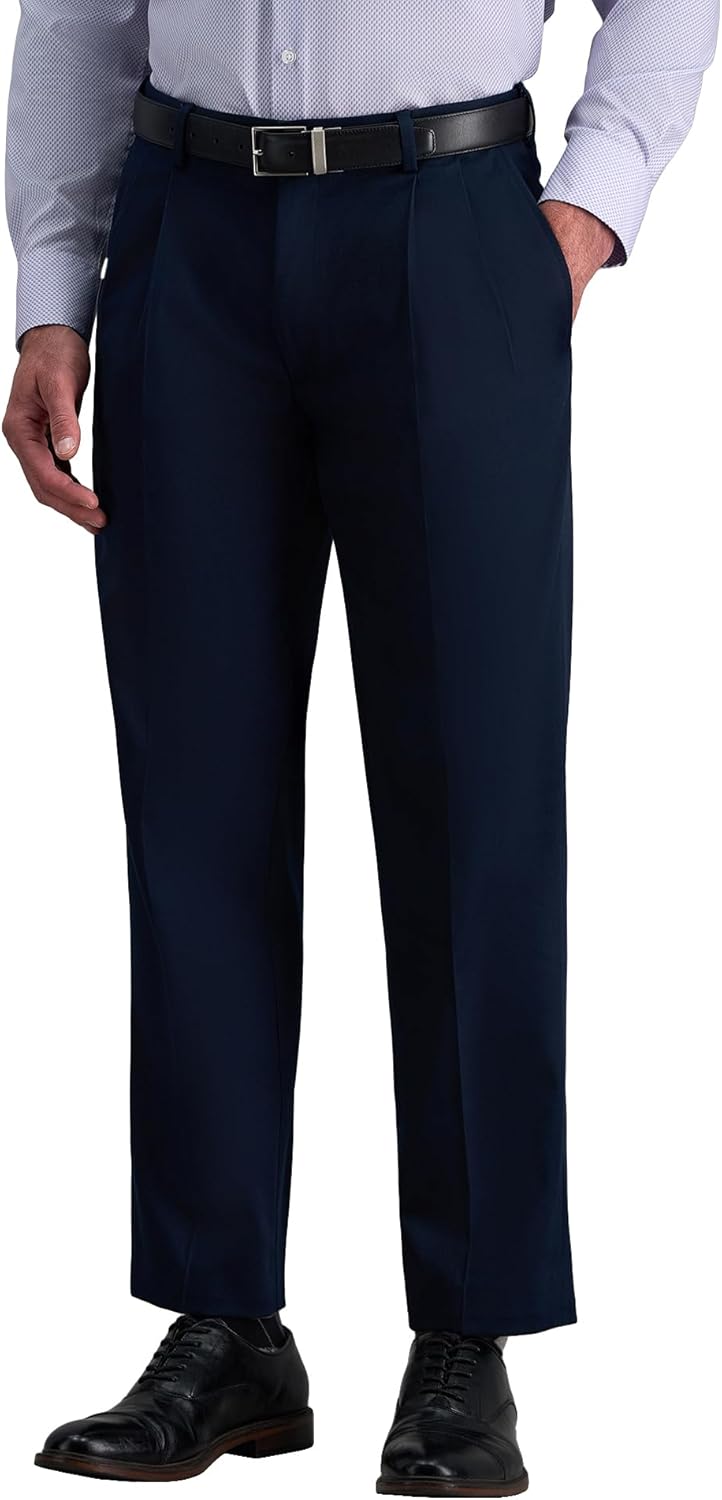 Haggar Men's Premium No Iron Khaki Classic Fit Pleat Front Pant