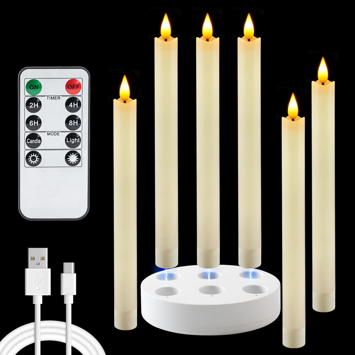 Rechargeable Flameless Taper Candles for Home Wedding Decor