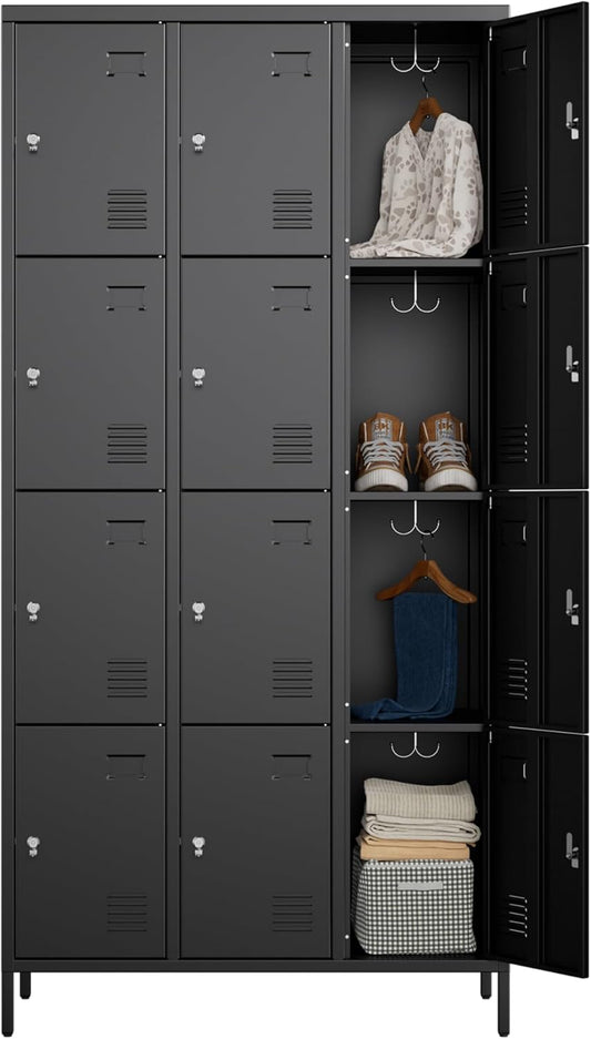 12 Doors Metal Locker for Employees with Hooks and Ventilation
