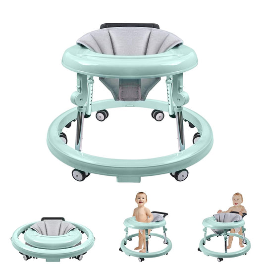 Qizhi-Bear Foldable Baby Walker: Safe Mute Wheels, Adjustable Height