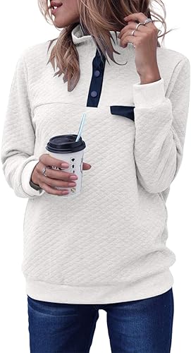 MEROKEETY Women's Long Sleeve V Neck Button Quilted Pullover Tops