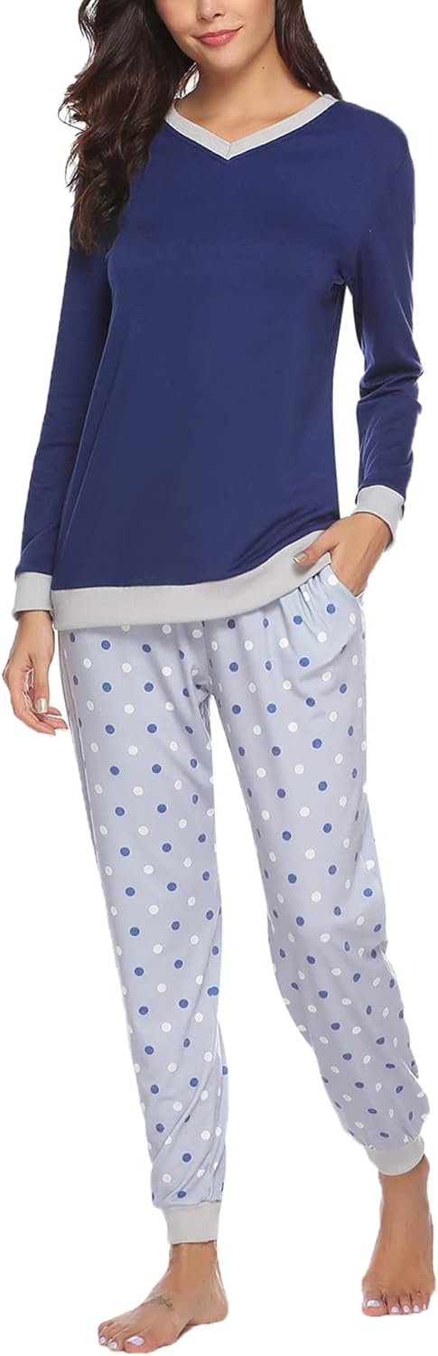 Soft Womens Pajama Sets Cotton Long Sleeve Pj Sets Comfy Sleepwear