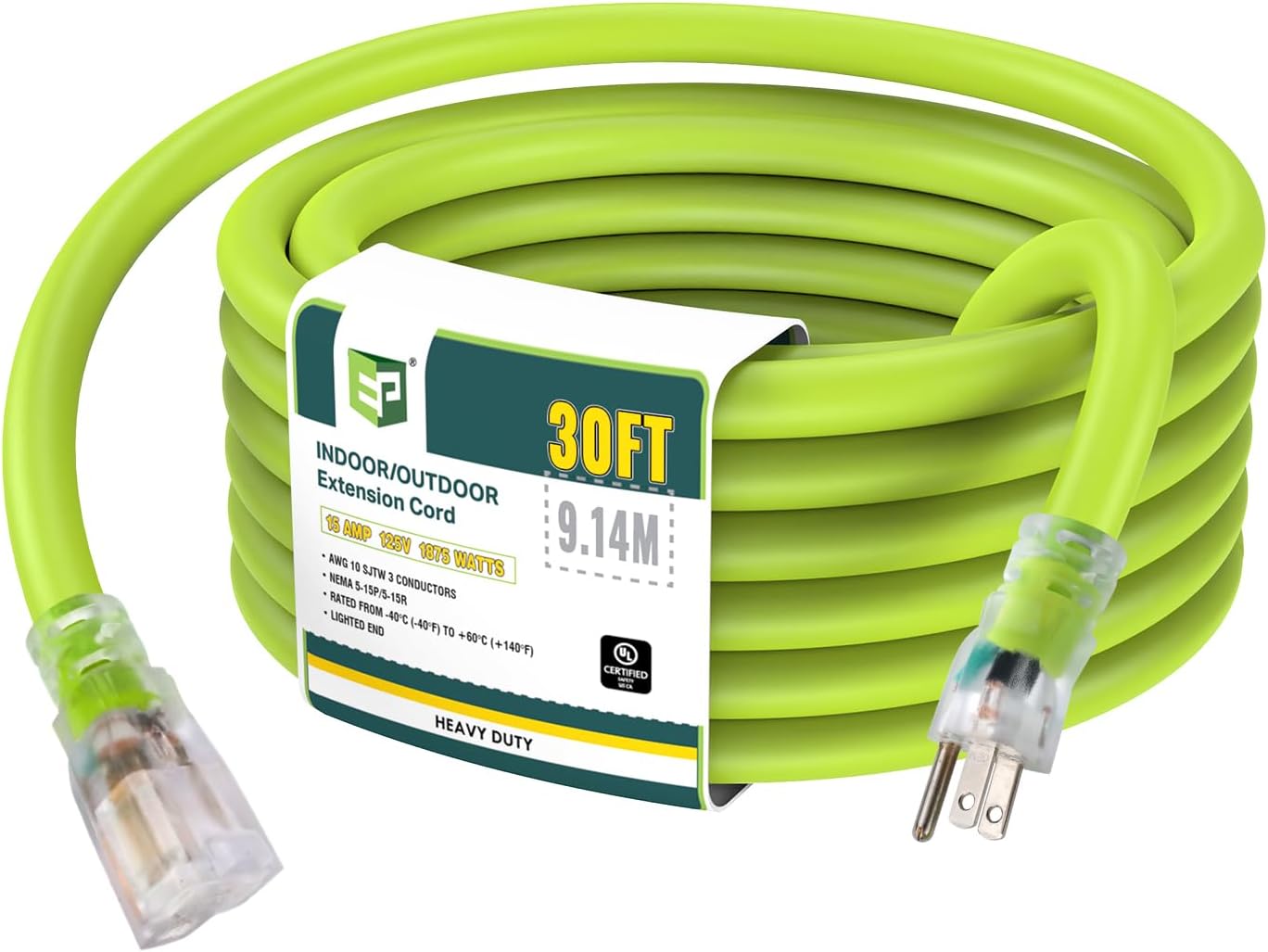 EP 30 Ft Lighted Outdoor Extension Cord for Heavy Duty Use