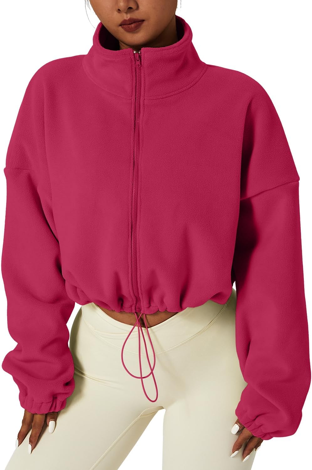 QINSEN Women's Full Zip Fleece Short Jacket for Winter Warmth