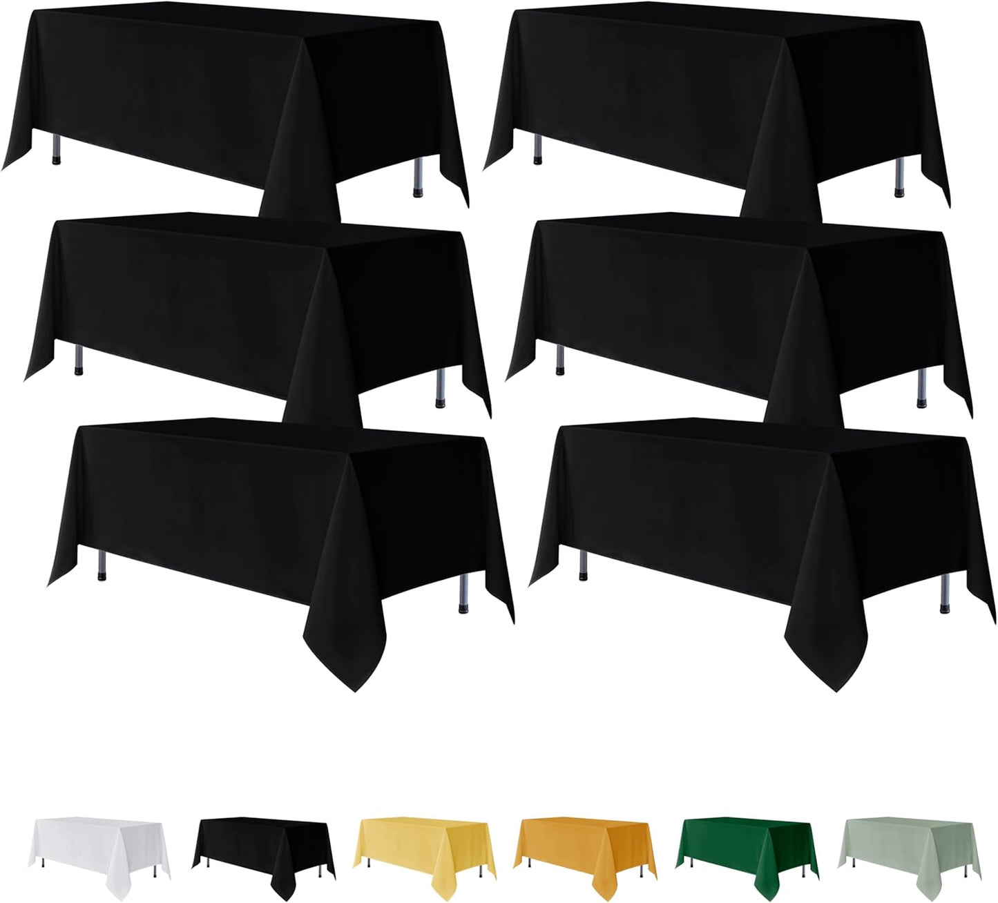 Fitable 6 Pack Black Rectangle Tablecloths for Events and Parties