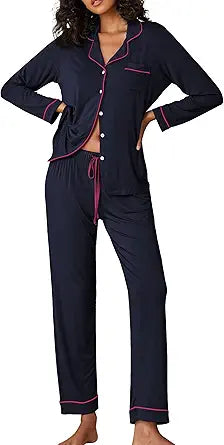 Ekouaer Pajamas Women's Long Sleeve Sleepwear Soft Button Down Set