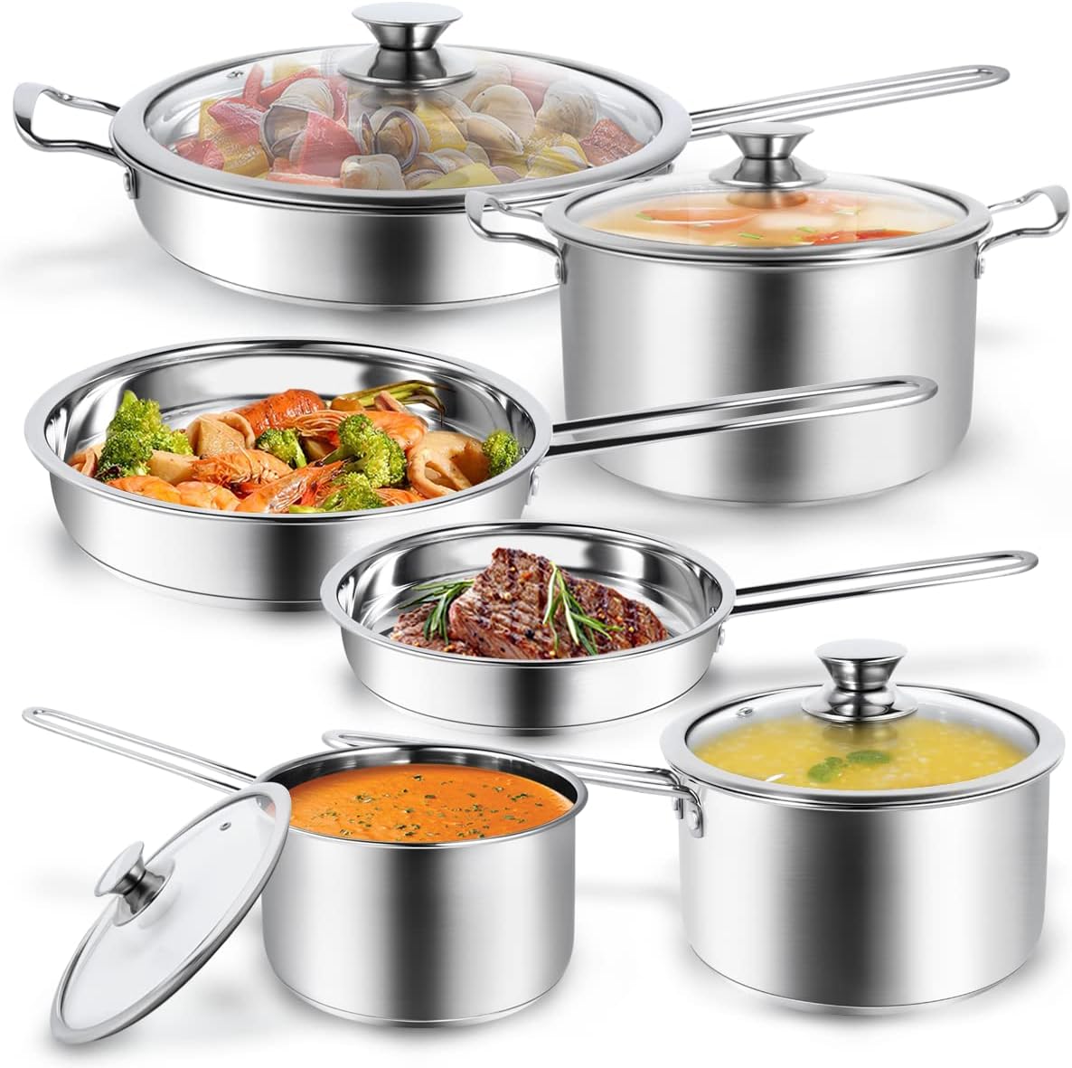 10-Piece Stainless Steel Cookware Set with Ergonomic Handles