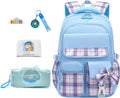 Blue Plaid School Backpack 5-Piece Set for Girls - Organized Carry