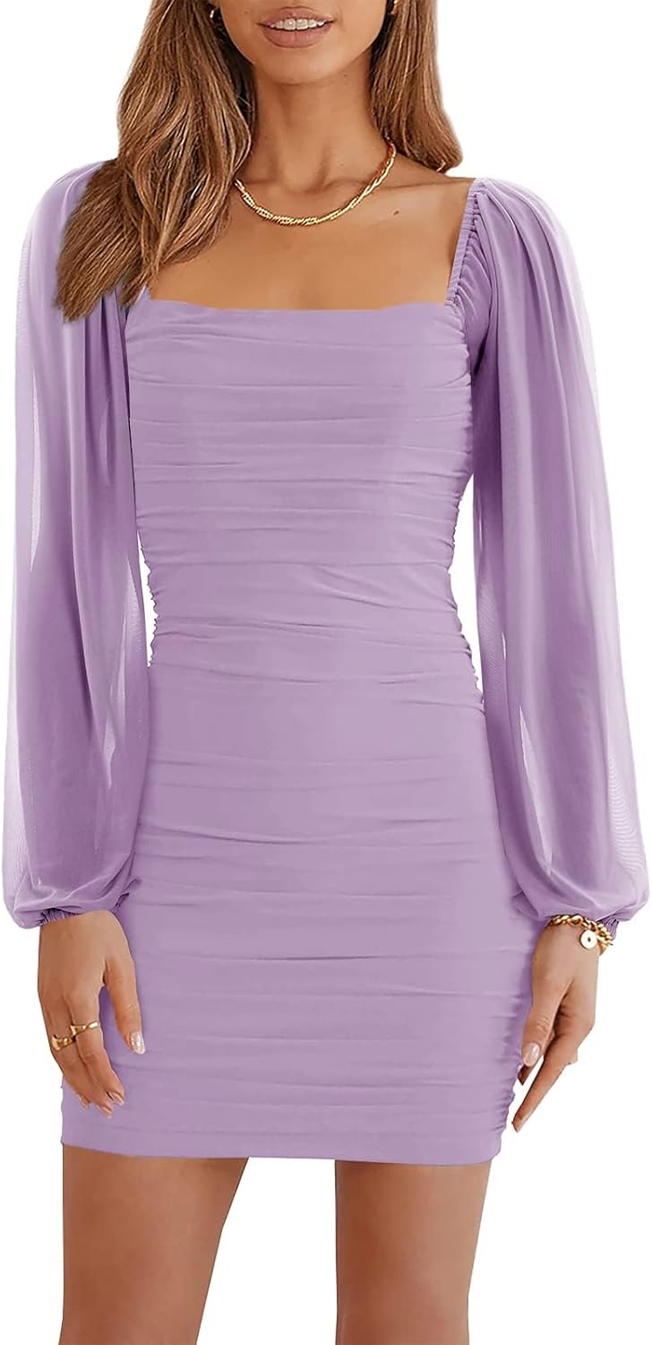 Ofenbuy Women's Mesh Long Sleeve Dress for Elegant Parties