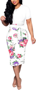 Women Midi Bodycon Dress with Floral Prints - Slim Fit Midi Pencil