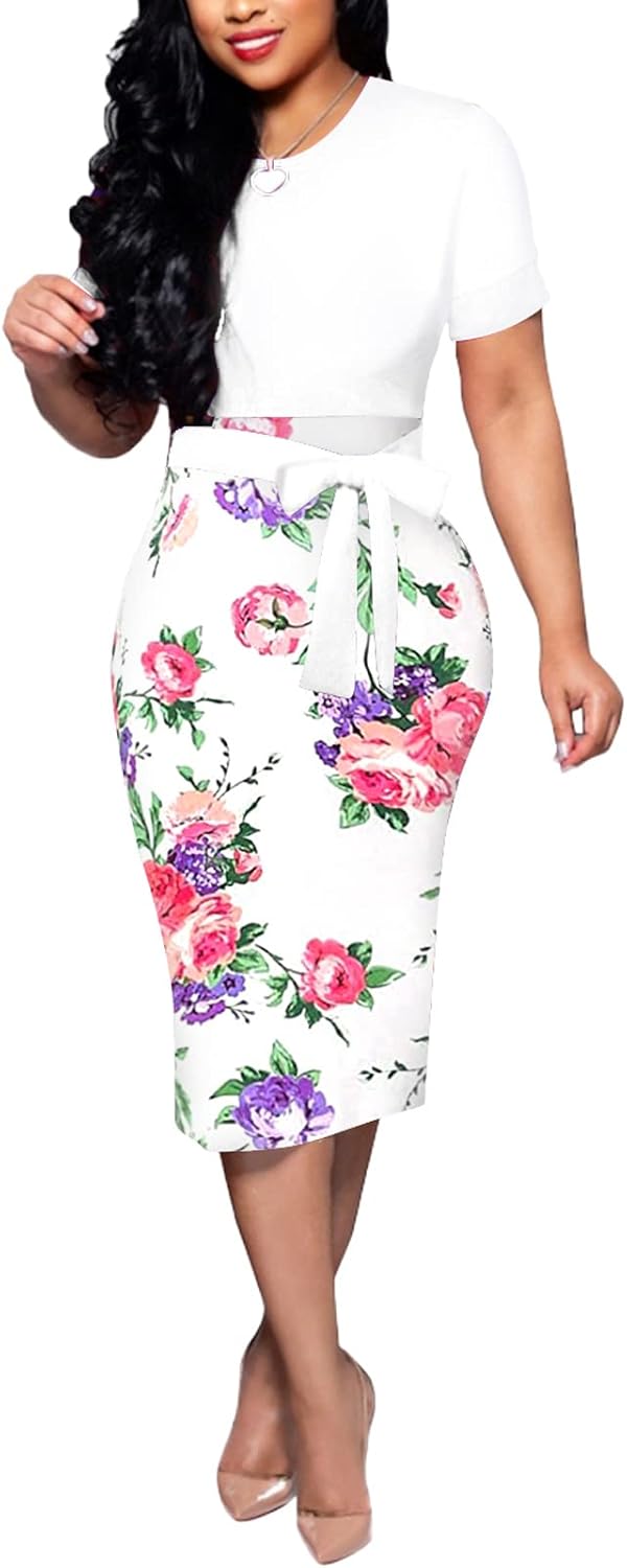 Stylish Floral Midi Bodycon Dress for Women by BOGURST