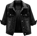 Womens Cropped 3/4 Sleeve Denim Jacket - Casual Cropped Trucker