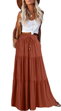 Women's Boho Maxi Skirt with Pockets - Flowy Ruffle Tiered High Waist