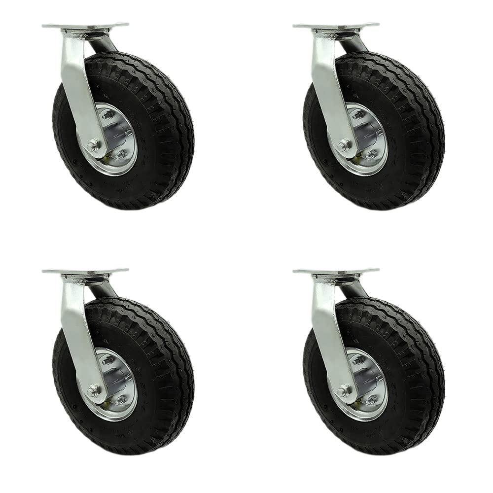 10 Inch Swivel Pneumatic Casters Set of 4 - Heavy Duty Wheels