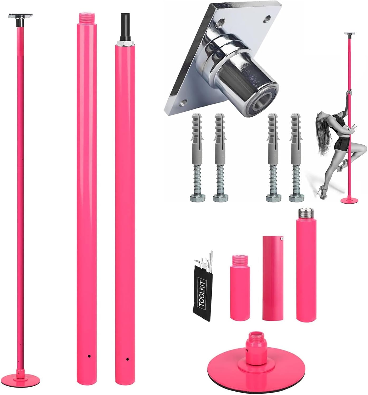 Professional 45mm Spinning & Static Dance Pole Kit for Home