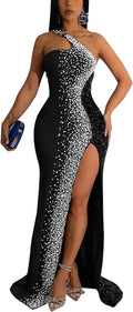 Nagfar Women Rhinestone Sequin One-Shoulder Party Dress - Bold Night