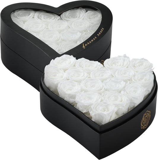 16 Forever White Roses in a Box - Grade A Quality Preserved Flowers