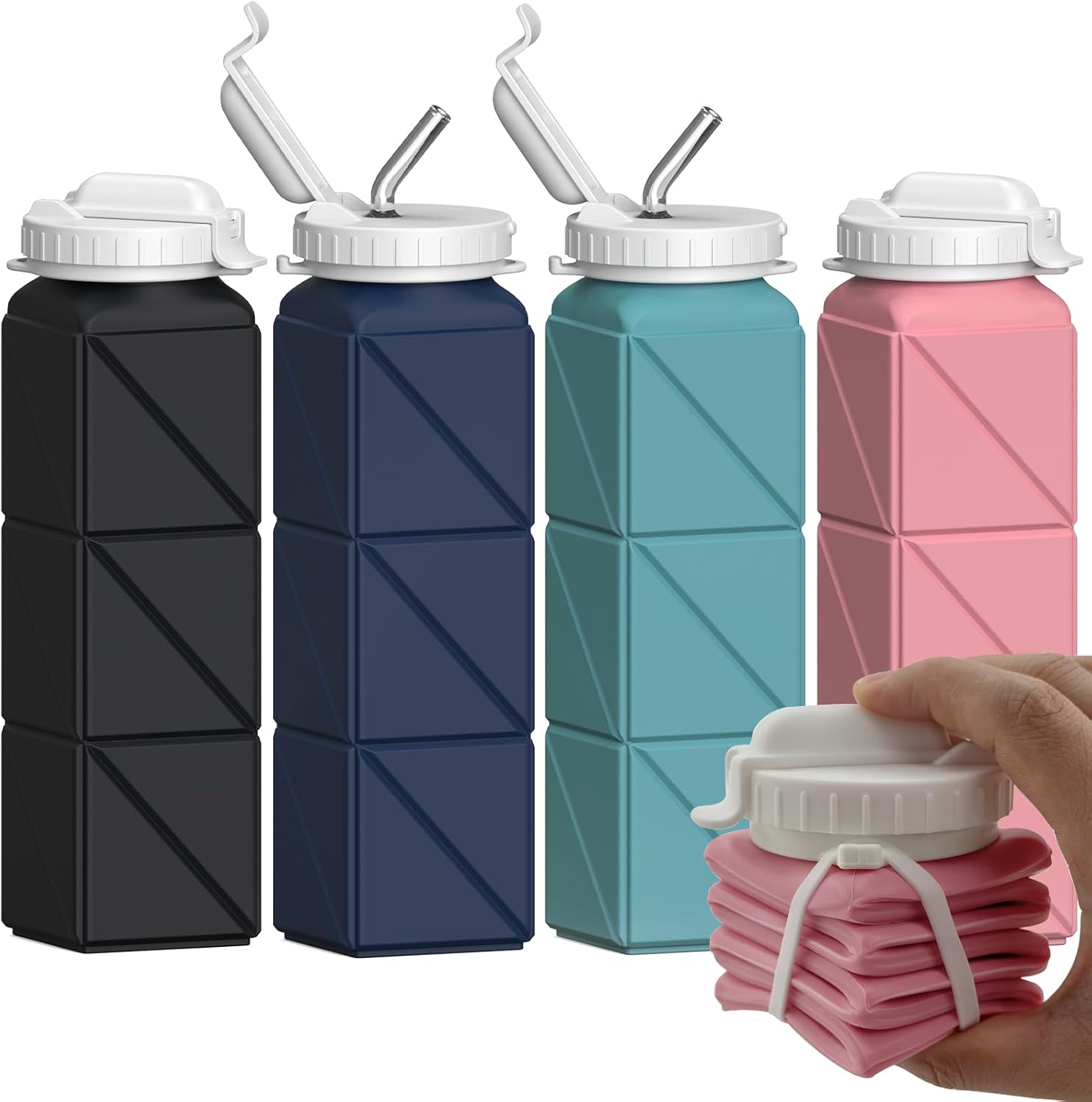 Collapsible Water Bottles with Straw for Travel and Sports
