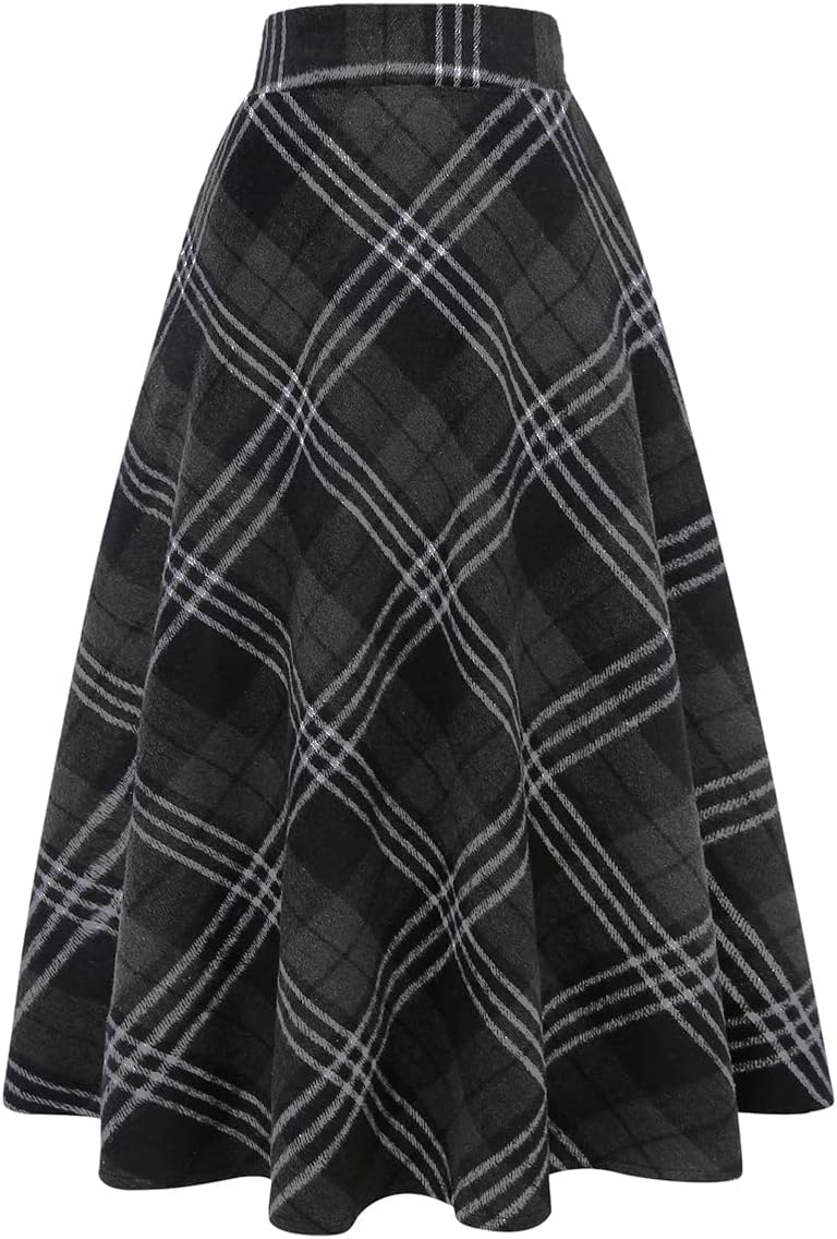 Tartan Maxi Skirt for Women - Warm A-Line Wool Long Skirts