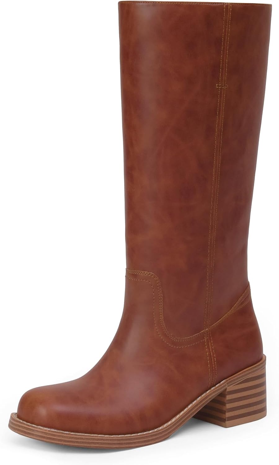 Mid Calf Boots for Women with Chunky Block Heel and Comfort