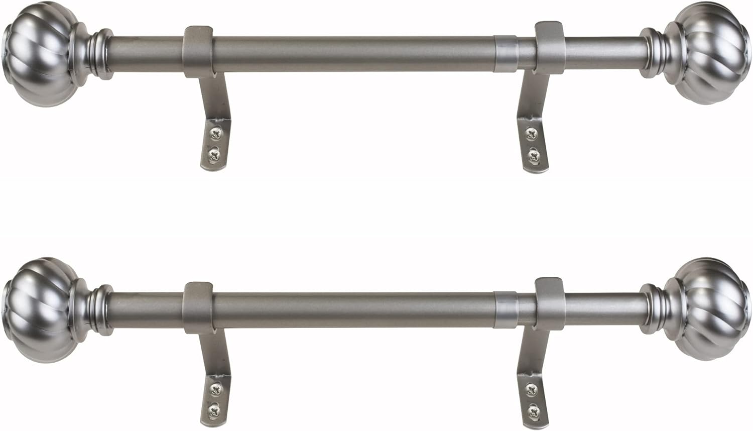 Set of 2 Decopolitan Twist Knob Curtain Rods, Antique Silver