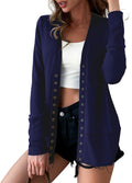 Women Long Sleeve Snaps Button Down V Neck Knit Cardigan - Soft Fit