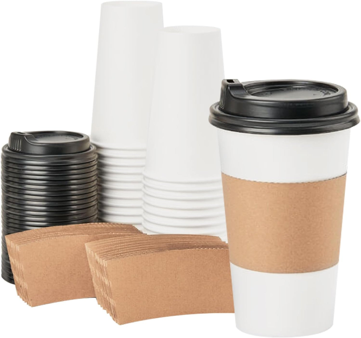 50 Pack 16 oz Hot Coffee Cups with Lids - On-the-Go Convenience