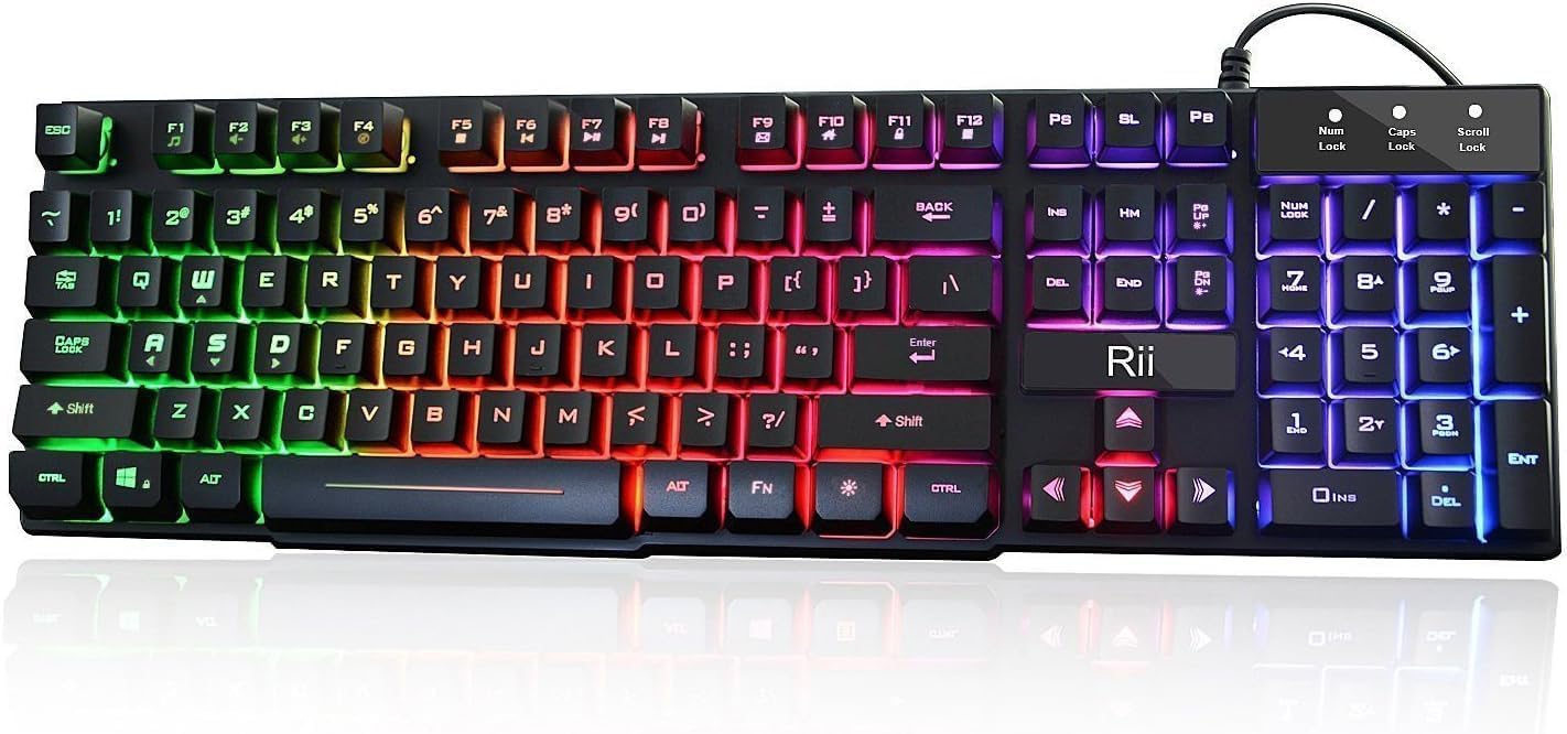 Rii RK100+ Rainbow LED Backlit Gaming Keyboard