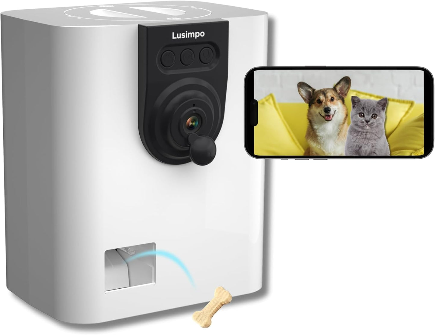 LUSIMPO Smart Pet Camera: Treat Dispenser, Live Video, 2-Way Audio