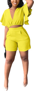 Fooullaide Womens Summer 2 Piece Outfit Set - Sexy Crop Top & High not