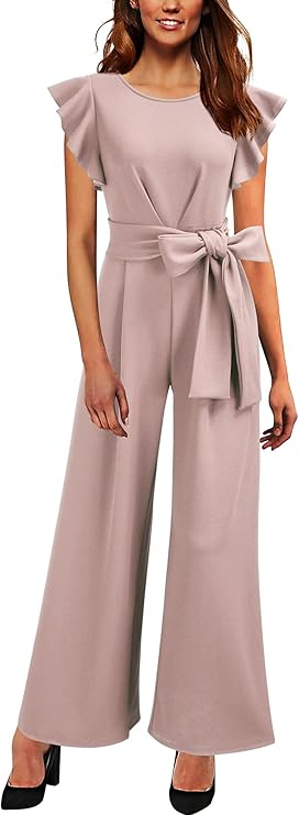 Knitee Women's Vintage Sleeveless Ruffle High Waist Jumpsuit