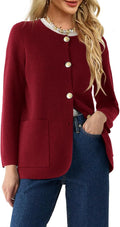 Crew Neck Button Down Cardigan Sweater Blazer - Versatile Everyday
