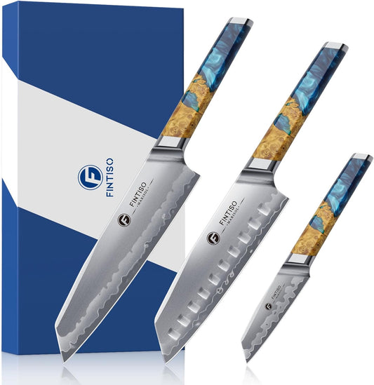 3PCS Kitchen Knife Set with S35VN Steel Core for Precision Cutting