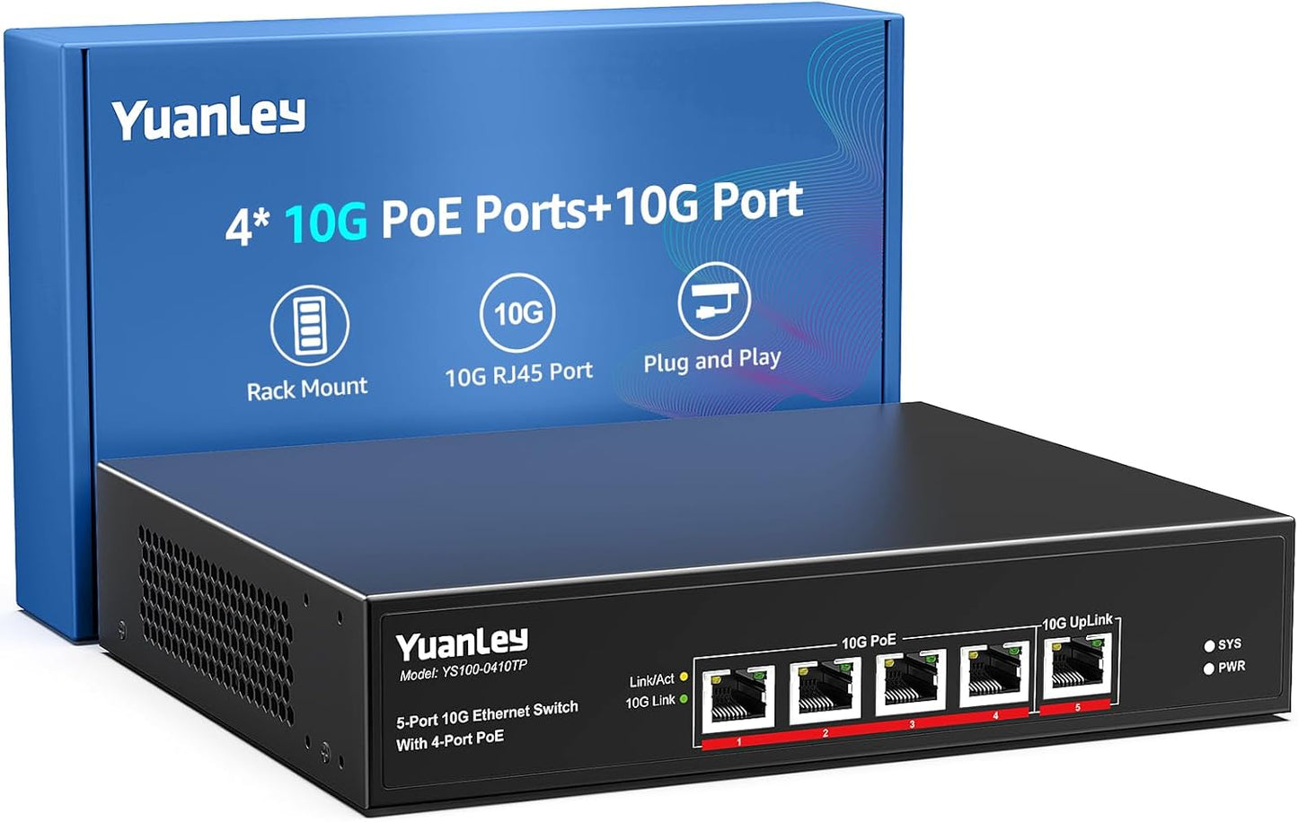 YuanLey 5-Port 10G PoE Switch Unmanaged for High-Speed Networks