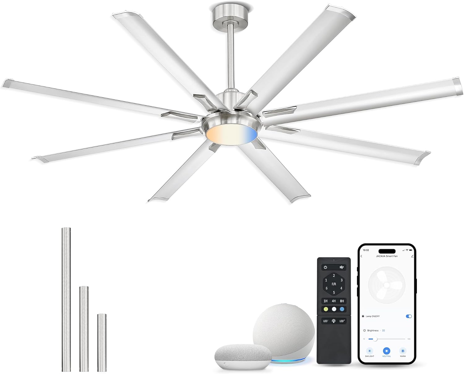 72 Inch Industrial Ceiling Fan with Light and Smart Control