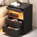 Yusong Night Stand LED Nightstand with Charging Station - Modern