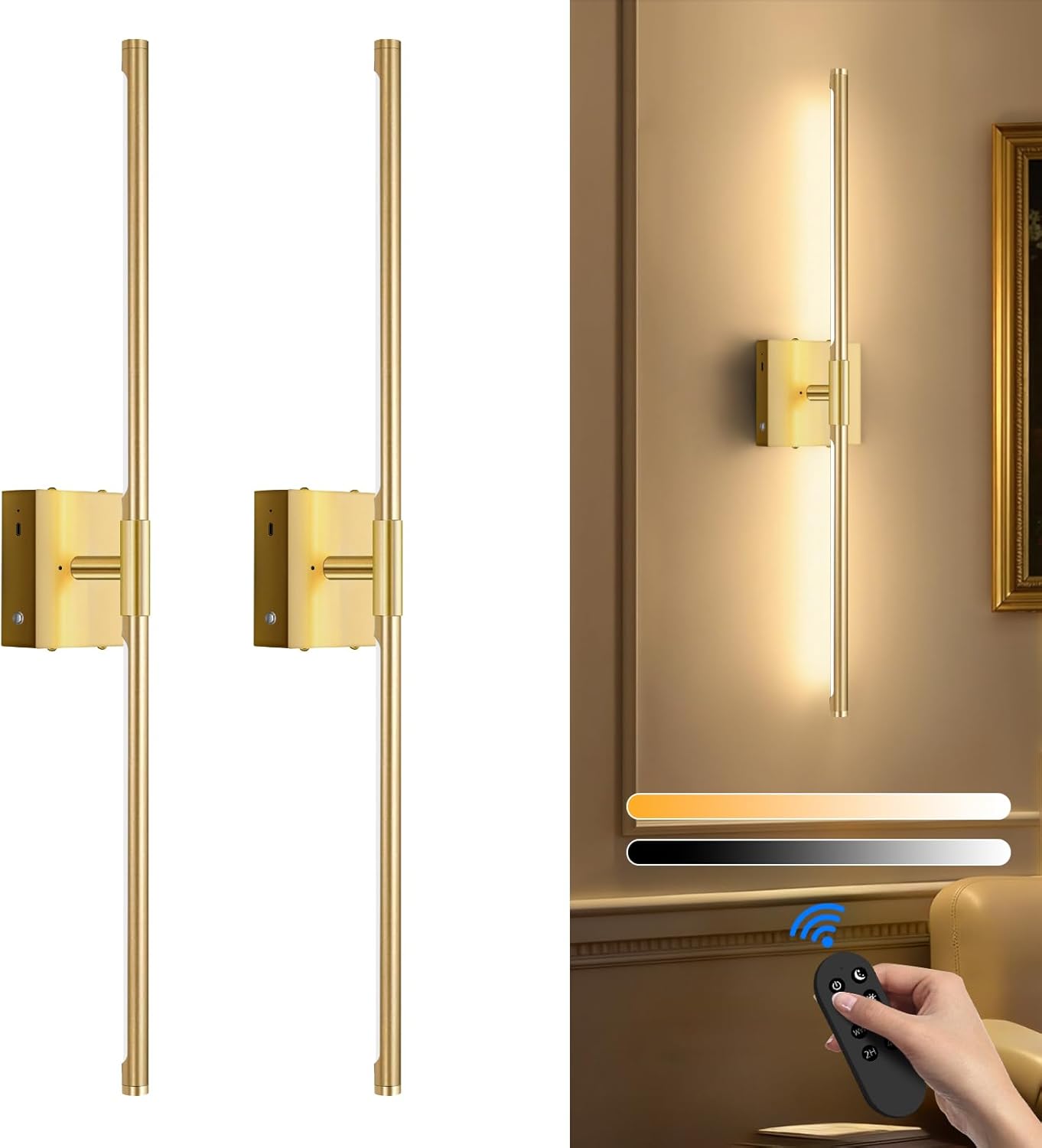 Battery Operated Wall Sconces Set of Two with Remote Control