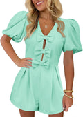 Cicy Bell Women's Chic Rompers with Puff Sleeves and Bow Accent