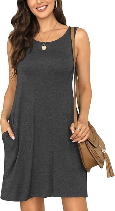 BISHUIGE Women Summer Casual Round Neck T Shirt Dress for Beach