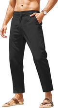 Men's Cotton Linen Pants Elastic Waist Relaxed Fit - Lightweight