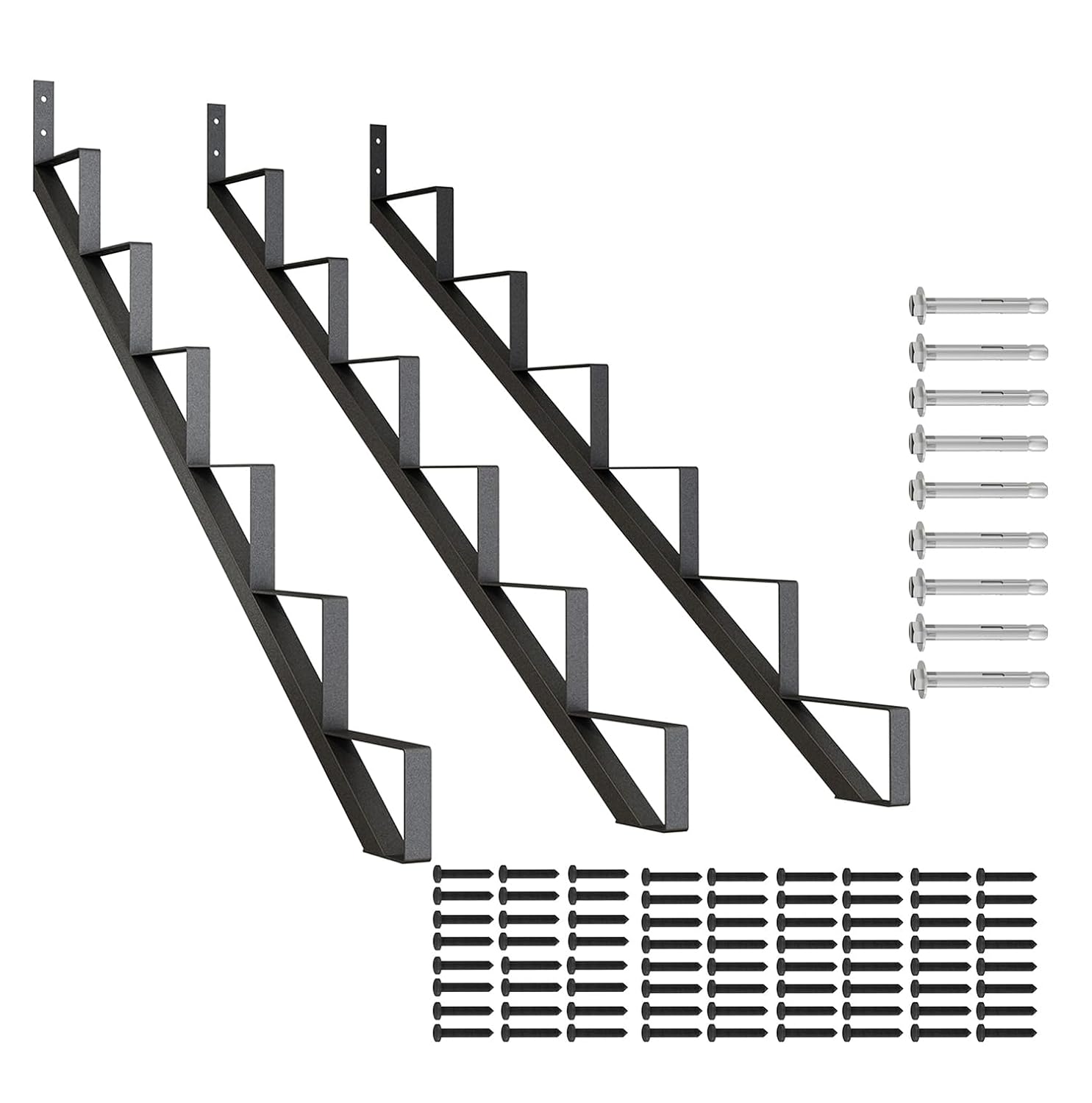 DIYHD Steel Stair Riser Stringer for 50in Deck Height, 3pcs