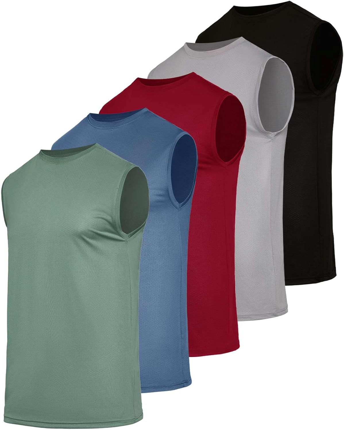 Real Essentials 5 Pack Men's Breeze Tech Tank Tops for Summer