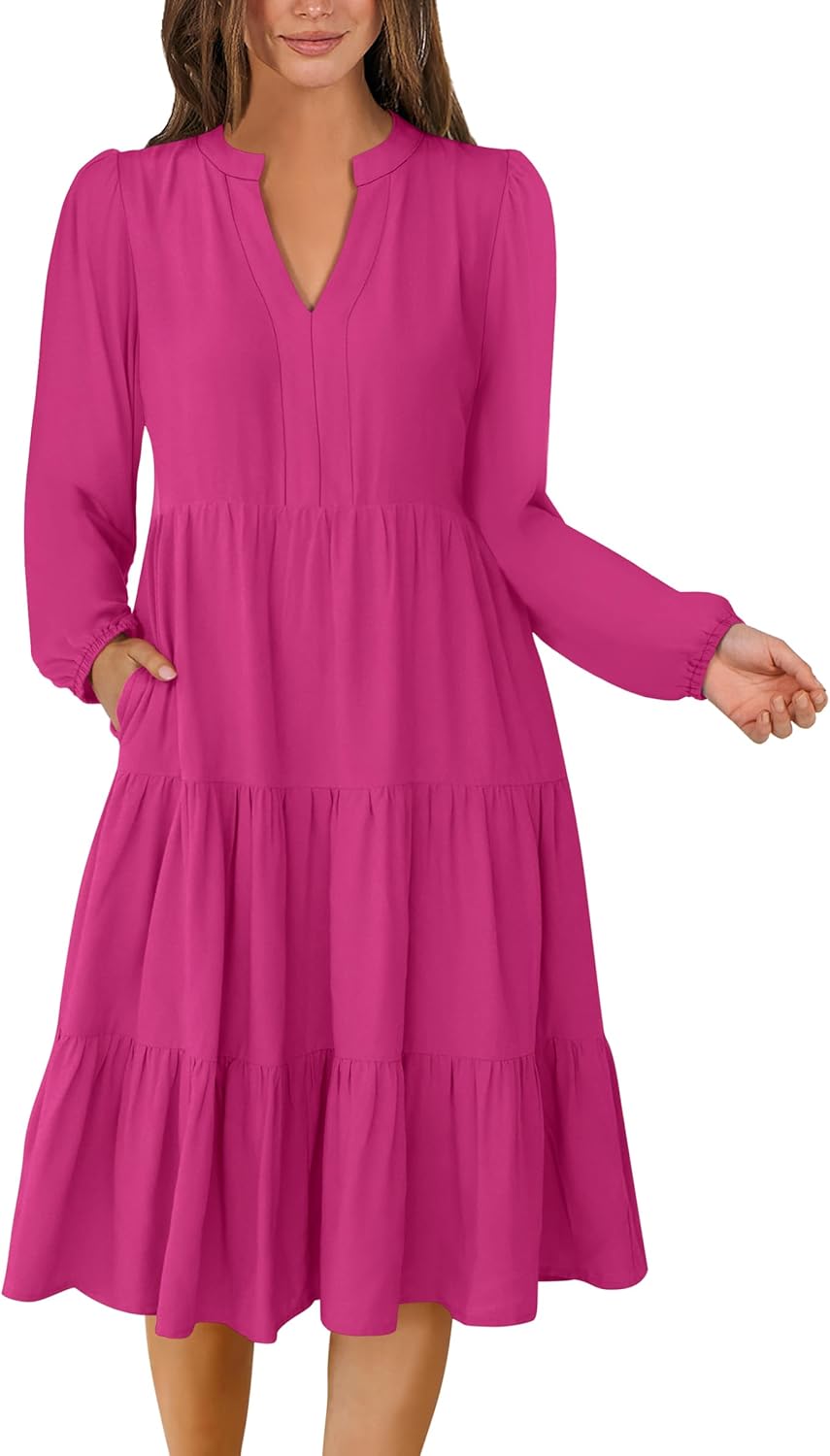 ANRABESS Long Sleeve Midi Dresses for Women - Casual Boho Style
