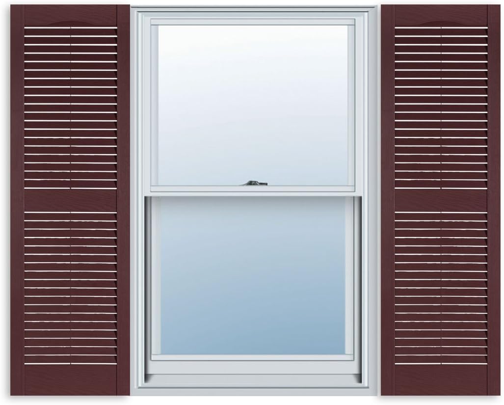 Exterior Solutions Standard Louver Vinyl Shutter Pair in Burgundy