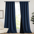 100% Blackout Curtains Navy Set of 2 - Thermal Insulated Drapes