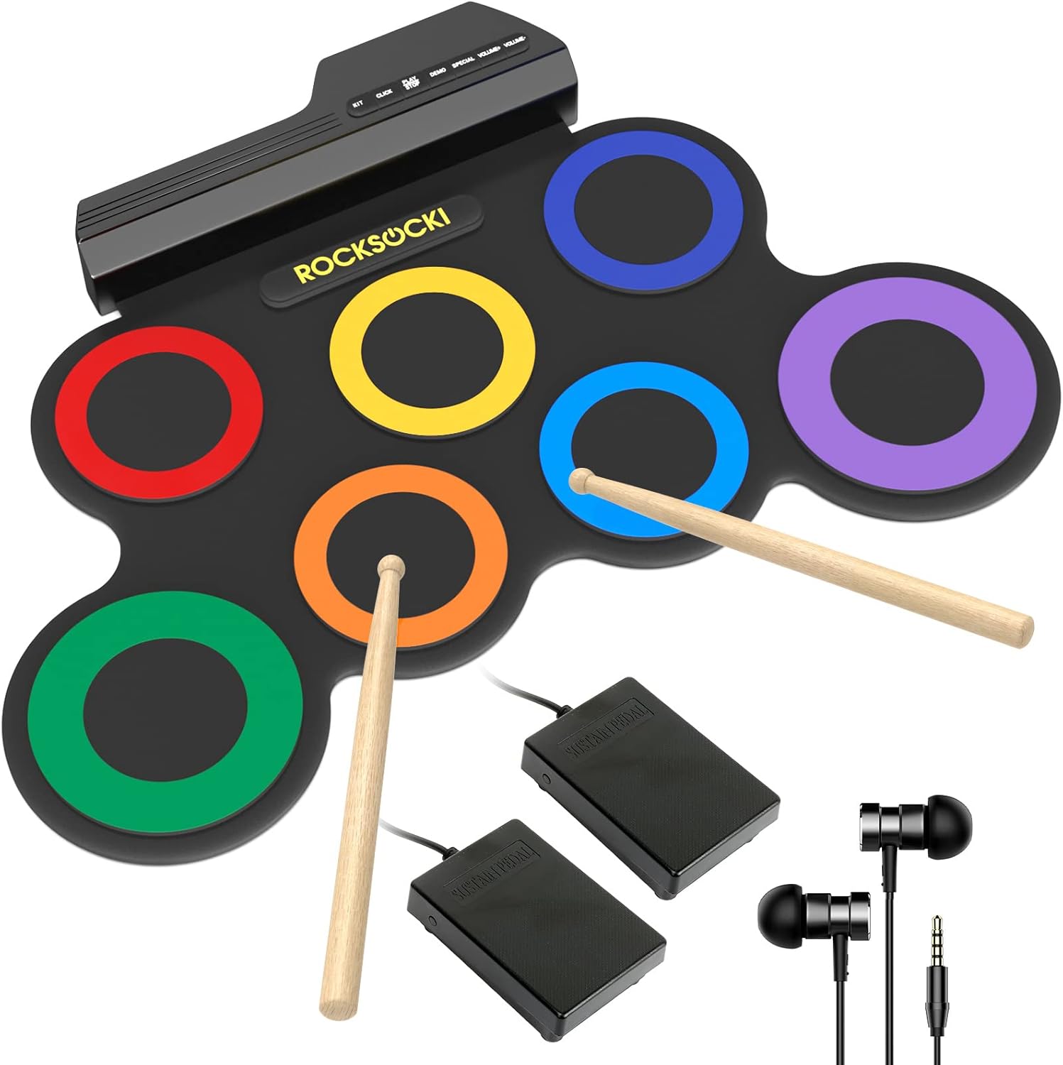 ROCKSOCKI 7-Pad Kids Electric Drum Set w/ Headphones - Perfect Gift!