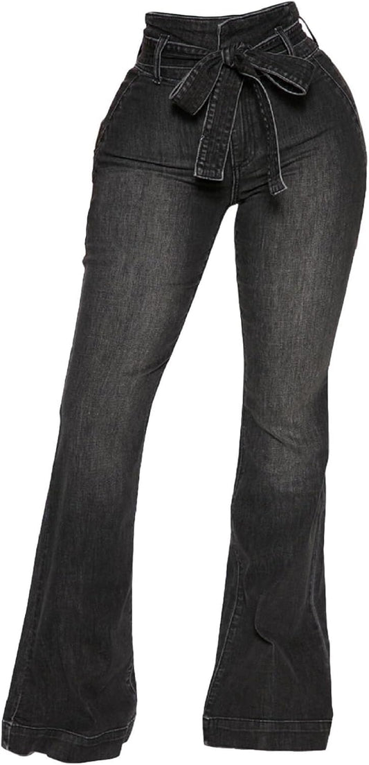 SeNight Women Bell Bottom Jeans with Ripped Flared Design