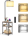 Floor Lamp with Table & Remote - Dimmable Nightstand with Charging
