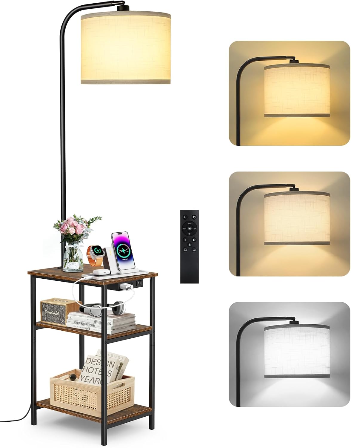 Versatile Floor Lamp with Table & Charging Station for Any Room